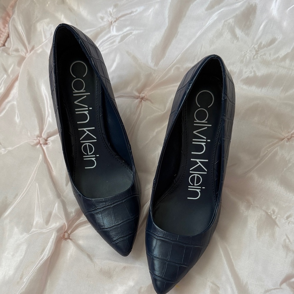 Calvin Klein Navy Croc-Embossed Heels